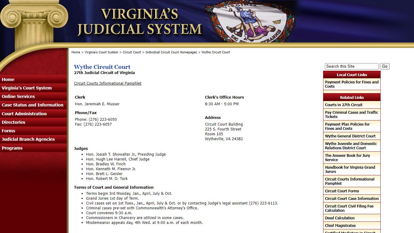 Wythe Circuit Court - Judiciary of Virginia